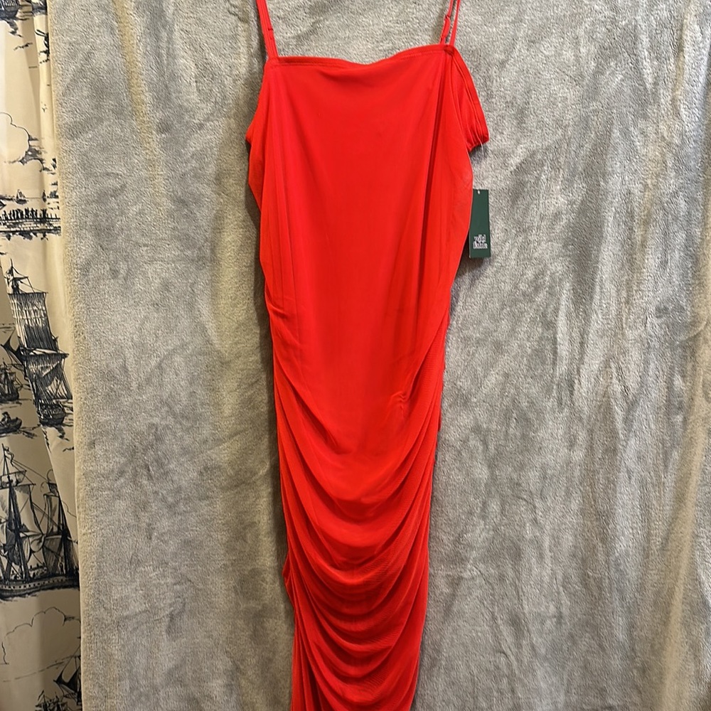NWT-Red Rouched Dress - Picture 2 of 8